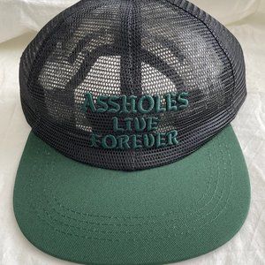 Assholes Lives Forever Embroidered Snapback Hat | Black Mesh, Green Brim | NWOT